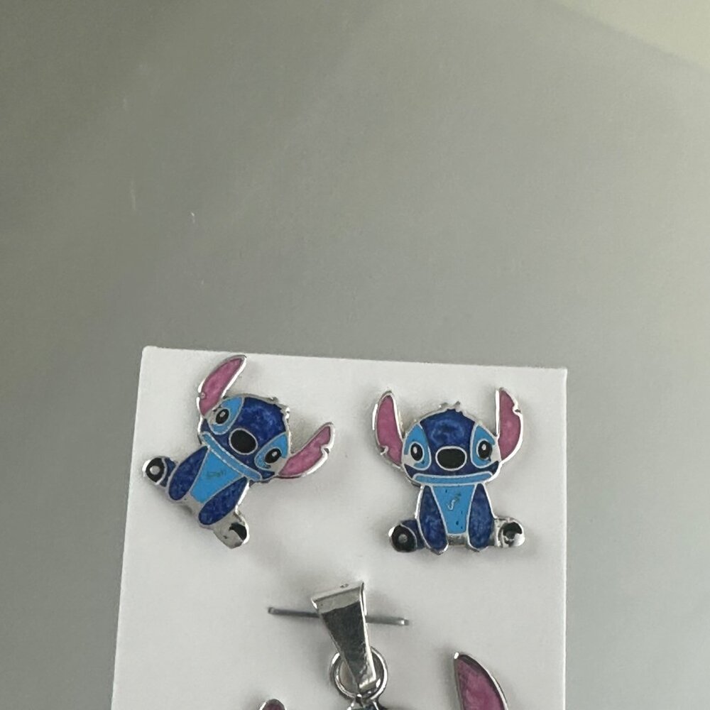Stitch Cartoon Jewelry Set .925 Silver Pendant & Earrings Handmade In Mexico - Picture 4 of 8